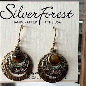 Silver Forest Bronze and Green Layered Earrings